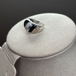 Sterling Silver 925 Mother of Pearl &  black Onyx Inlay Ring – Artisan signed